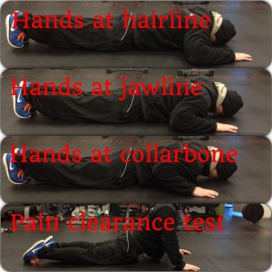 Set-up for 3, 2, 1 and the pain clearance test